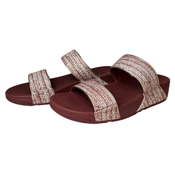 FitFlop Women Sandals Lulu Shimmerweave Slide Shoes in Clay Brown Size 9 New - Picture 2 of 7